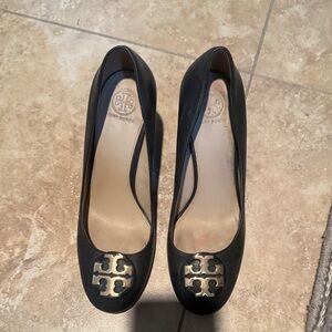 Tory Burch Black Heels with Gold Logo